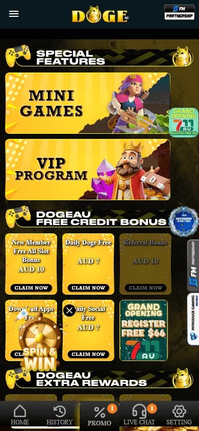 Dogeau Casino promotions area on mobile with promotional offers